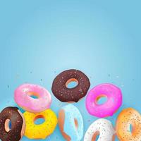 realista 3d fundo doce saboroso donut. pode ser usado para cardápio de sobremesa, pôster, cartão. ilustração vetorial eps10 vetor