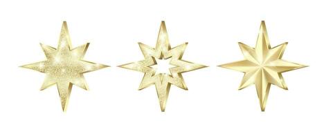 conjunto do dourado estrelas com brilho. Natal decoração elemento. luxo elegante prêmio - estrela. vetor ilustração isolado em branco