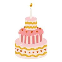 fofa aniversário bolo com queimando velas. sobremesa para celebração, aniversário, casamento. estilizado vetor ilustração do feriado Bolinho. na moda mão desenhado clipart dentro a escandinavo estilo