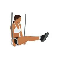 mulher fazendo ginástica anel eu detém exercício. plano vetor ilustração isolado em branco fundo