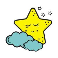 uma Estrela dorme em uma nuvem, cor vetor ilustração dentro desenho animado estilo