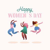 cartão de letras feliz dia das mulheres com diversidade de meninas vetor