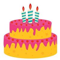 ícone de bolo de aniversário fofo com velas. elemento de design para convite de festa, parabéns. ilustração vetorial eps10 vetor