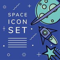 conjunto de ícones do espaço, foguete lunar e design de estrela vetor