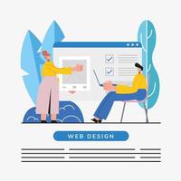 ilustração vetorial de design web mulher e homem com laptop vetor