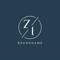 inicial carta zi logotipo monograma com círculo linha estilo vetor
