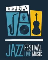 pôster do festival de jazz com instrumentos e letras vetor