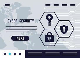 Infográfico de segurança cibernética com conjunto de ícones seguros vetor