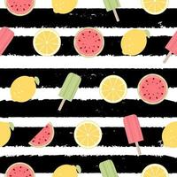 padrão sem emenda com limão, frutas melancia e sorvete. ilustração vetorial