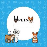 cinco cães mascotes criam personagens com letras em moldura circular vetor