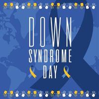Fita do dia de síndrome de down no desenho de vetor de fundo de mapa mundial