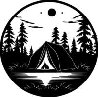 acampamento - Preto e branco isolado ícone - vetor ilustração