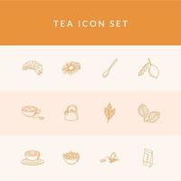 conjunto de ícones de 12 ícones de estilo de linha de chá design de vetor