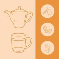 conjunto de ícones de vetor de estilo de linha de chá