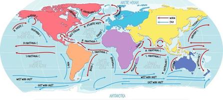 o mapa do mundo atual do oceano com nomes vetor