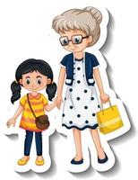 um modelo de adesivo com uma avó e sua neta vetor