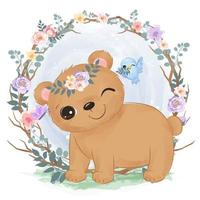 ilustração de urso adorável bebê em aquarela vetor