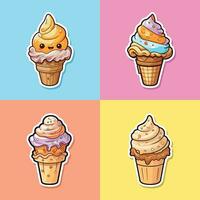 caramelo gelo creme adesivo legal cores kawaii grampo arte ilustração coleção vetor