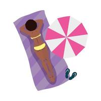 desenho de menina com biquíni e guarda-chuva no desenho vetorial de toalha vetor
