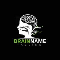 logotipo do cérebro com árvore e vetor de design de conceito de engrenagem grátis