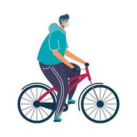 jovem usando máscara médica em bicicleta vetor