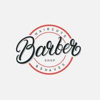 barbeiro fazer compras mão escrito letras logotipo, rótulo, distintivo, emblema, placa. moderno escova caligrafia, tipografia. vintage retro estilo. vetor ilustração.