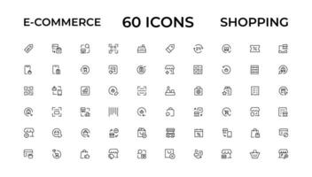 comércio eletrônico, conectados compras e Entrega elementos - mínimo fino linha rede ícone definir. esboço ícones coleção. simples vetor ilustração.