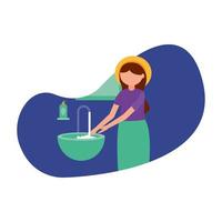 mulher lavando as mãos desenho vetorial vetor