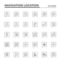navegação e localização quadrado linha ícones conjunto vetor