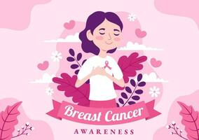 seio Câncer consciência mês vetor ilustração do diverso mulheres com Rosa Apoio, suporte fita para cuidados de saúde campanha solidariedade fundo modelos