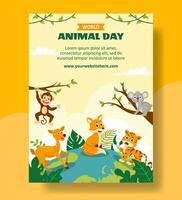 mundo animal dia vertical poster plano desenho animado mão desenhado modelos fundo ilustração vetor