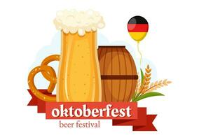 conjunto do feliz oktoberfest festival elementos vetor ilustração com cerveja, salsicha, barris, Alemanha bandeira e Mais desenho animado fundo Projeto modelos