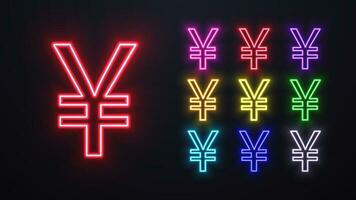 uma conjunto do néon japonês iene logotipos dentro diferente cores. vetor