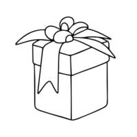 presente caixa dentro rabisco estilo. mão desenhado presente caixa contorno. vetor ilustração para feriado decoração.