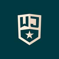 inicial wj logotipo Estrela escudo símbolo com simples Projeto vetor