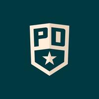 inicial pd logotipo Estrela escudo símbolo com simples Projeto vetor