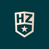 inicial hz logotipo Estrela escudo símbolo com simples Projeto vetor