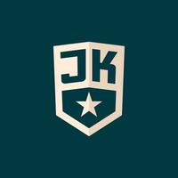 inicial jk logotipo Estrela escudo símbolo com simples Projeto vetor