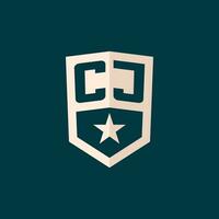 inicial cj logotipo Estrela escudo símbolo com simples Projeto vetor