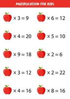 fofa desenho animado vermelho maçãs multiplicação para crianças. vetor