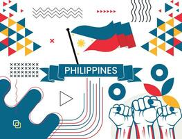 Filipinas mapa e elevado punhos. nacional dia ou independência dia Projeto para Filipinas celebração. moderno retro Projeto com abstrato ícones. vetor ilustração.