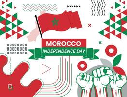 Marrocos mapa e elevado punhos. nacional dia ou independência dia Projeto para Marrocos celebração. moderno retro Projeto com abstrato ícones. vetor ilustração.