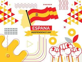 espanhol nacional dia bandeira Projeto. espanhol bandeira e mapa tema com fundo. modelo vetor espanhol bandeira moderno Projeto. abstrato geométrico retro formas do vermelho e azul amarelo .