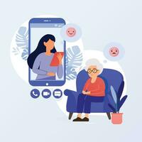 conectados psicoterapia conceito. triste idosos mulher falando com psicólogo em a cadeira. vetor plano estilo ilustração