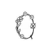 Primavera floral vintage em negrito letra q logotipo. vetores de design de carta de verão clássico com cor preta e mão floral desenhada com flores de linha monoline