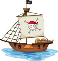 um navio pirata com bandeira alegre roger isolada vetor