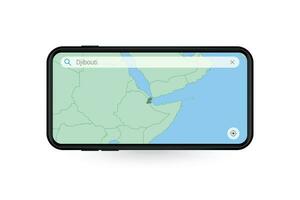 procurando mapa do djibouti dentro Smartphone mapa aplicativo. mapa do djibouti dentro célula telefone. vetor