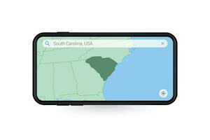 procurando mapa do sul carolina dentro Smartphone mapa aplicativo. mapa do sul carolina dentro célula telefone. vetor