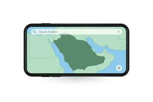 procurando mapa do saudita arábia dentro Smartphone mapa aplicativo. mapa do saudita arábia dentro célula telefone. vetor