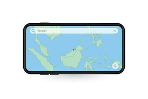 procurando mapa do brunei dentro Smartphone mapa aplicativo. mapa do brunei dentro célula telefone. vetor